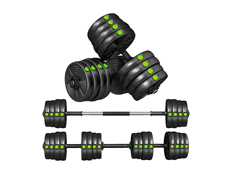 Haltères 2 en 1 réglables - haltères libres 30 Kg - barres incluses - entraînement musculaire & haltérophilie - noir vert