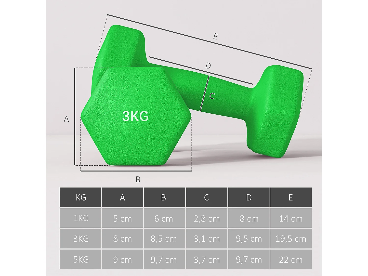 Support noir pour 6 haltères vinyles - 6 haltères incluses total 48 Kg - noir gris vert