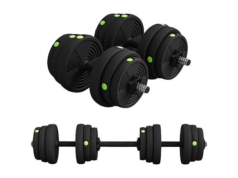 Haltères 2 en 1 réglables - haltères libres 25 Kg - barres incluses - entraînement musculaire & haltérophilie - noir vert