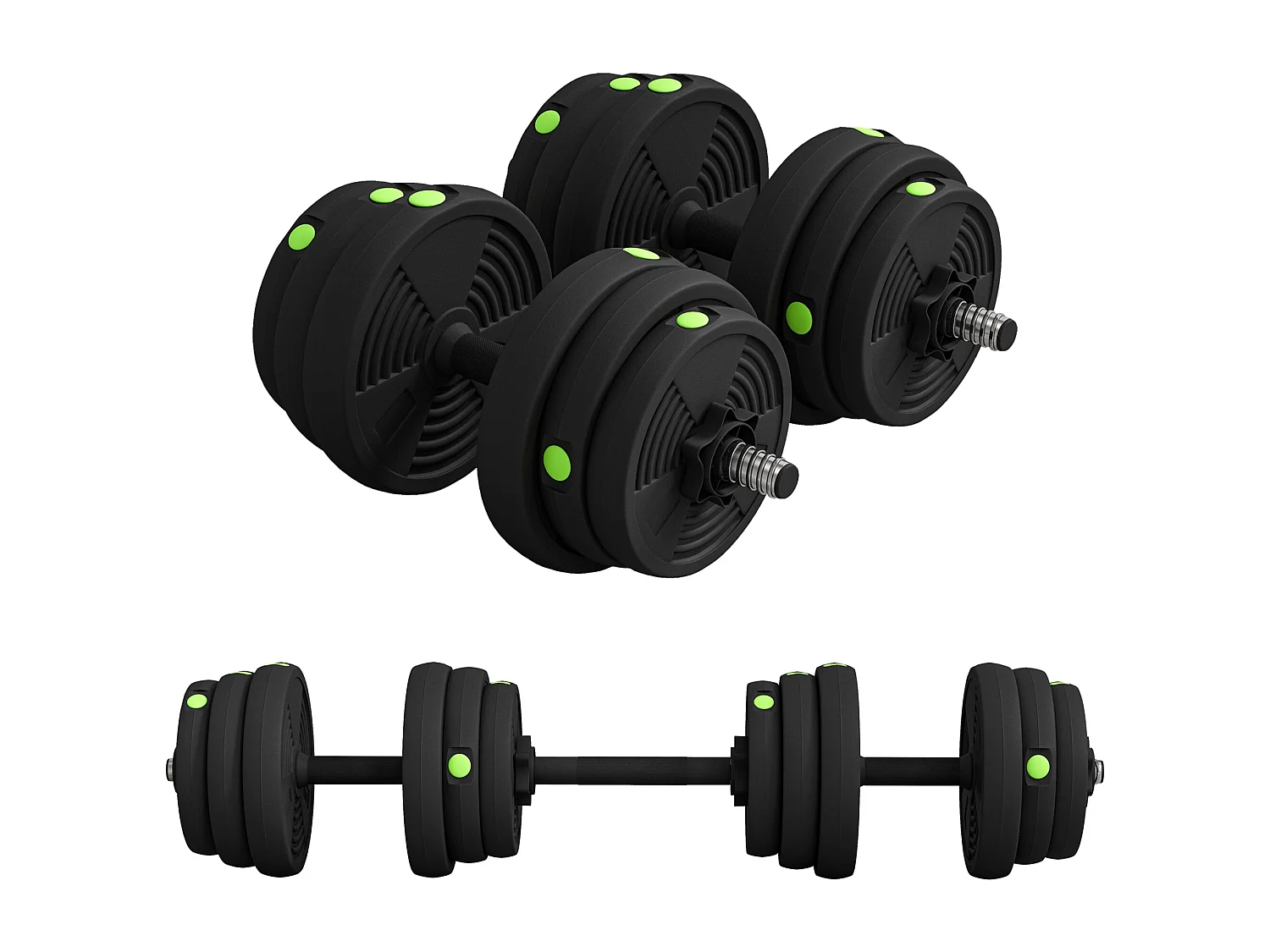 Haltères 2 en 1 réglables - haltères libres 25 Kg - barres incluses - entraînement musculaire & haltérophilie - noir vert