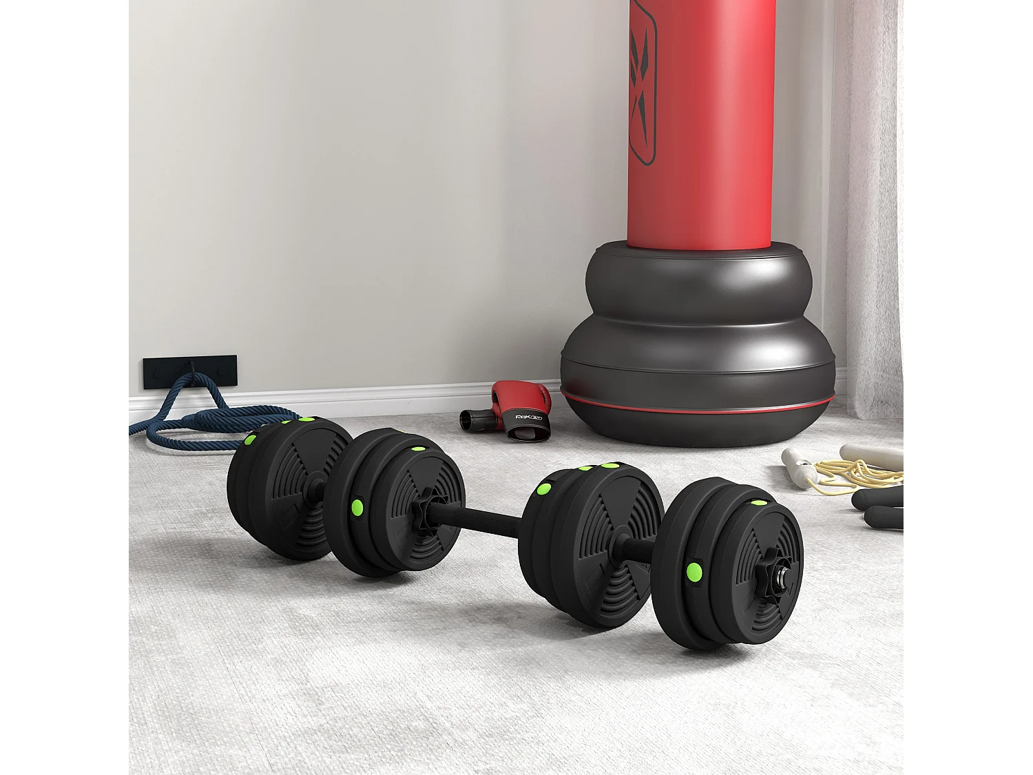 Haltères 2 en 1 réglables - haltères libres 25 Kg - barres incluses - entraînement musculaire & haltérophilie - noir vert