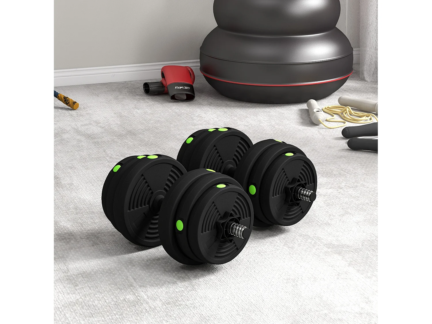 Haltères 2 en 1 réglables - haltères libres 25 Kg - barres incluses - entraînement musculaire & haltérophilie - noir vert