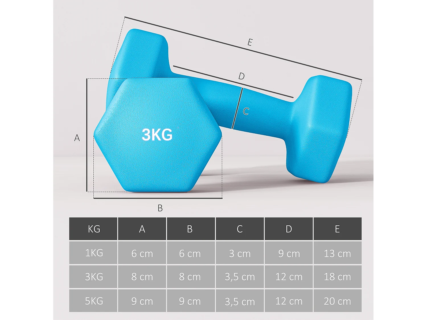 Support noir pour 6 haltères vinyles - 6 haltères incluses total 48 Kg - noir rose bleu violet