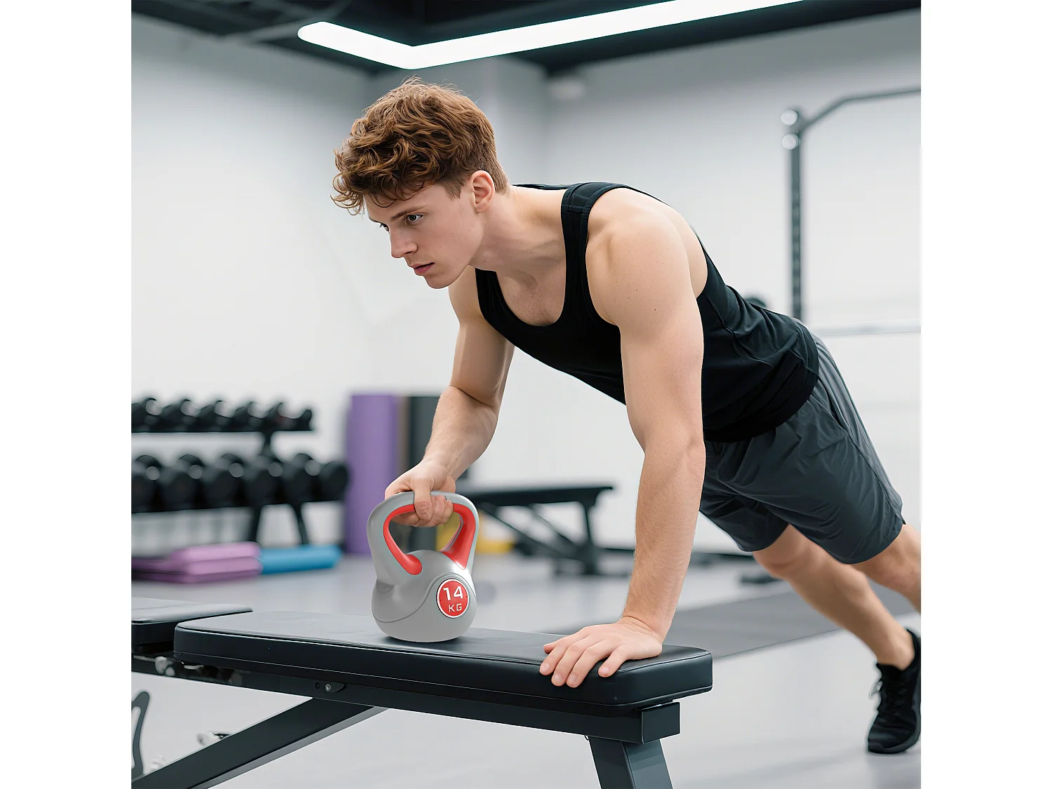 Kettlebell 14 Kg - haltère boule - poignée ergonomique - PU gris rouge
