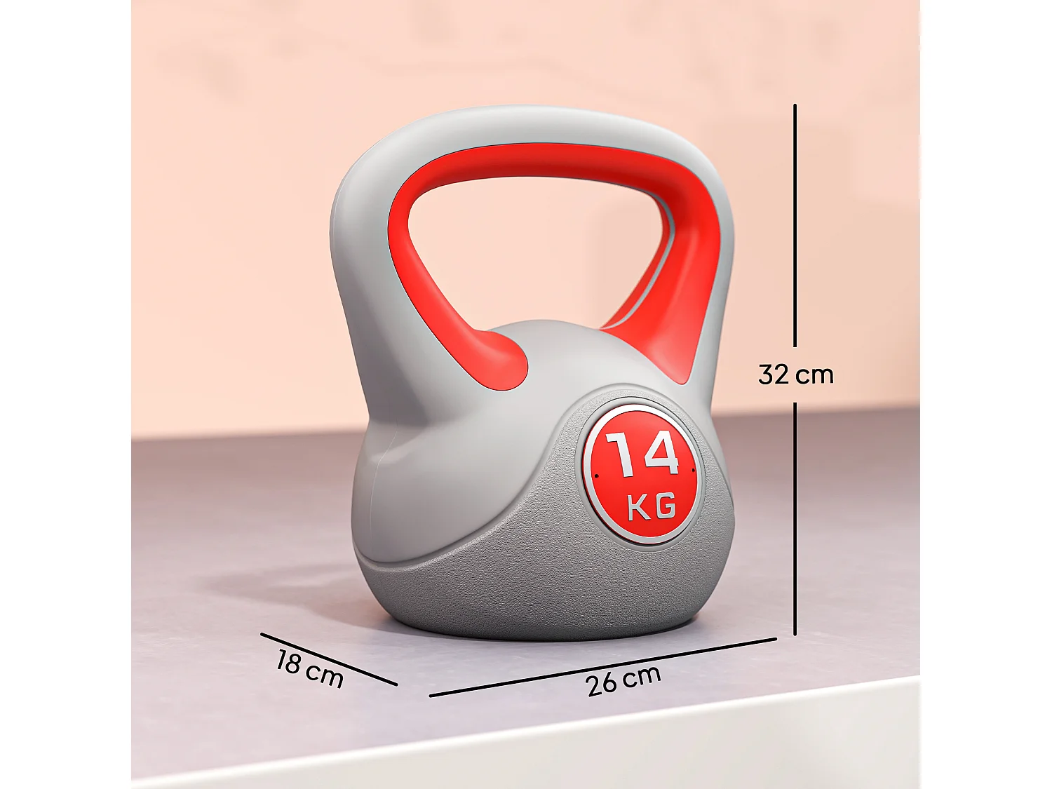 Kettlebell 14 Kg - haltère boule - poignée ergonomique - PU gris rouge