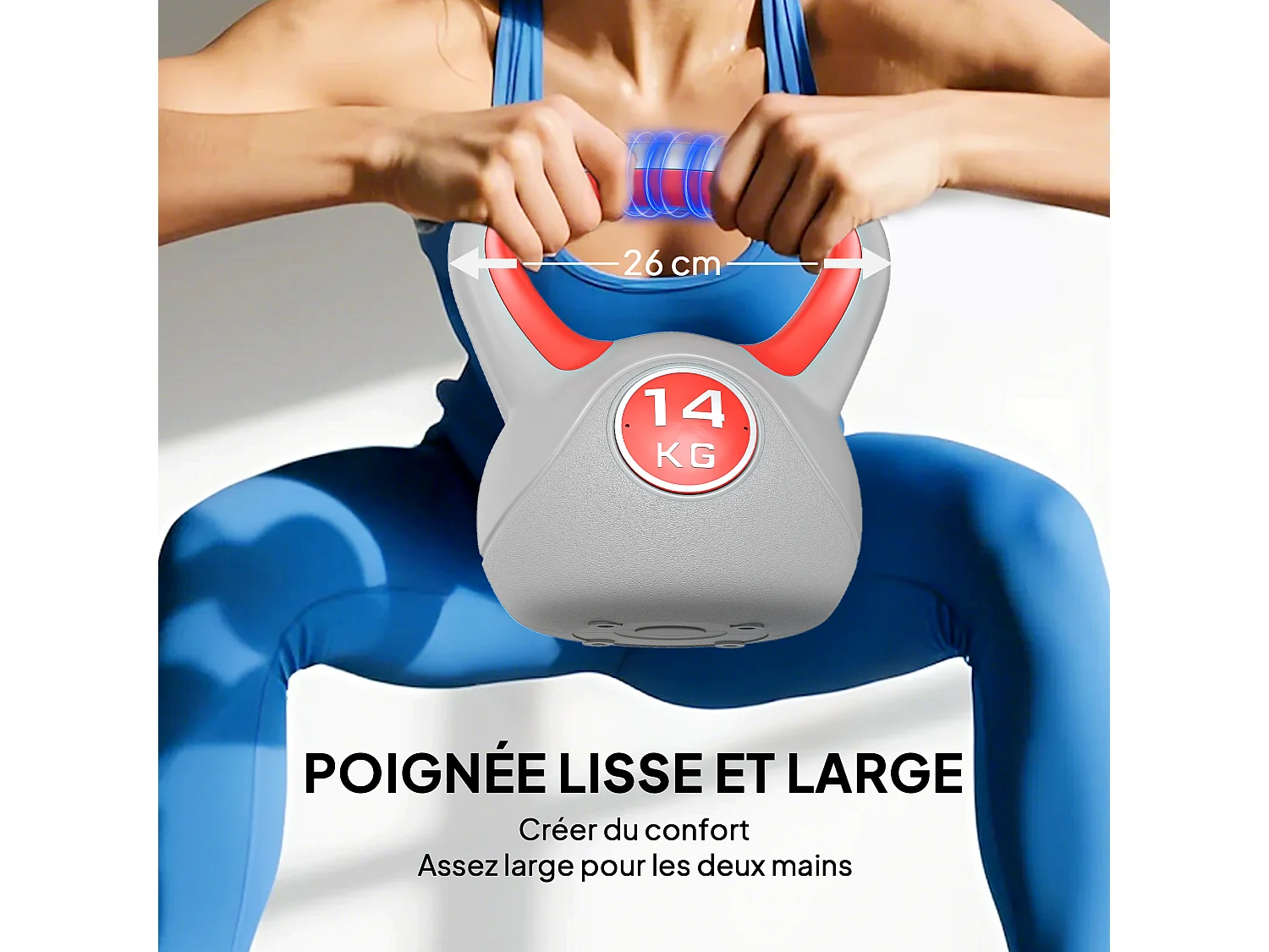 Kettlebell 14 Kg - haltère boule - poignée ergonomique - PU gris rouge