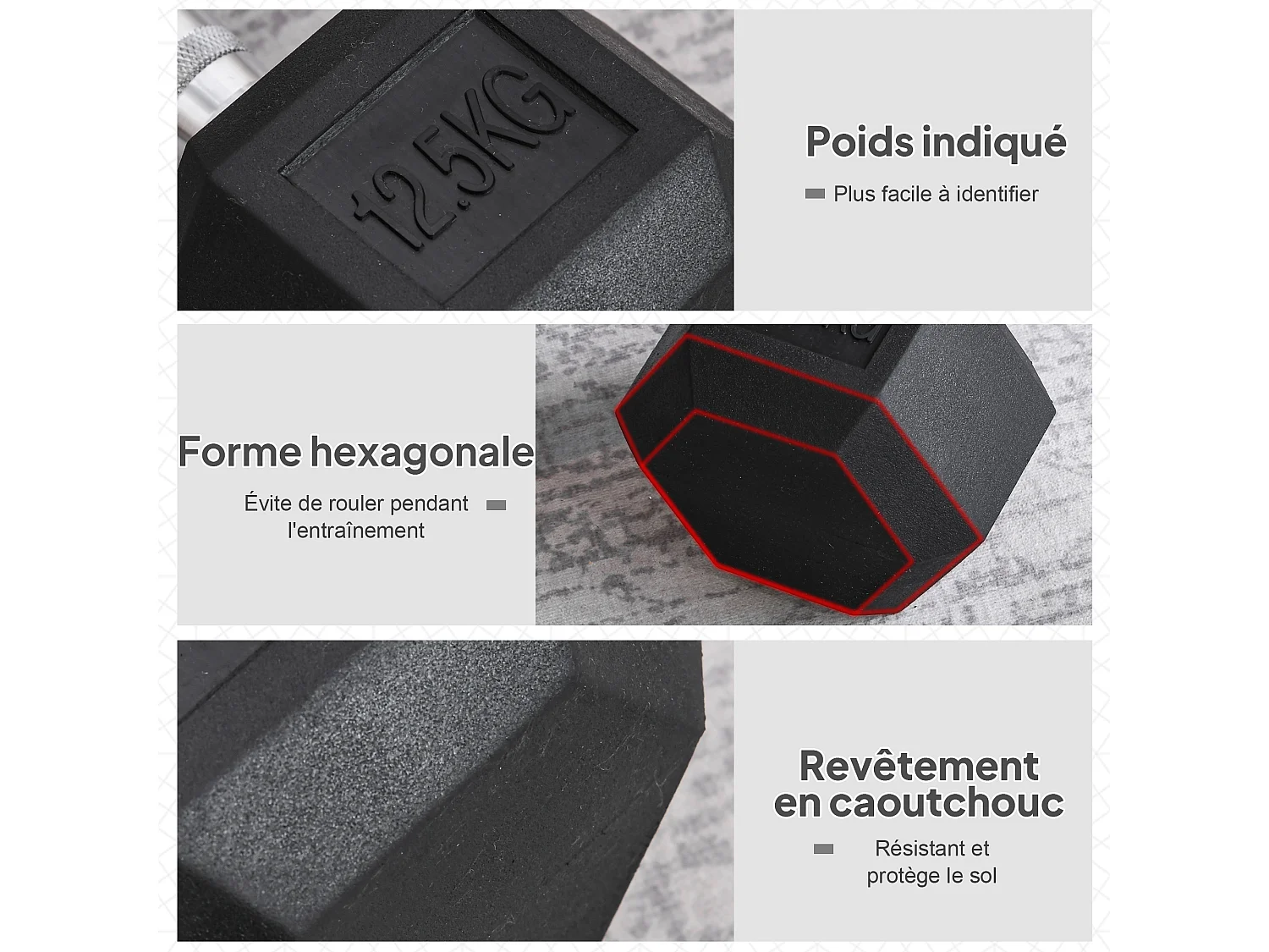 Haltère hexagonal 12,5 Kg - hexagon dumbbell musculation fitness - fonte caoutchouté