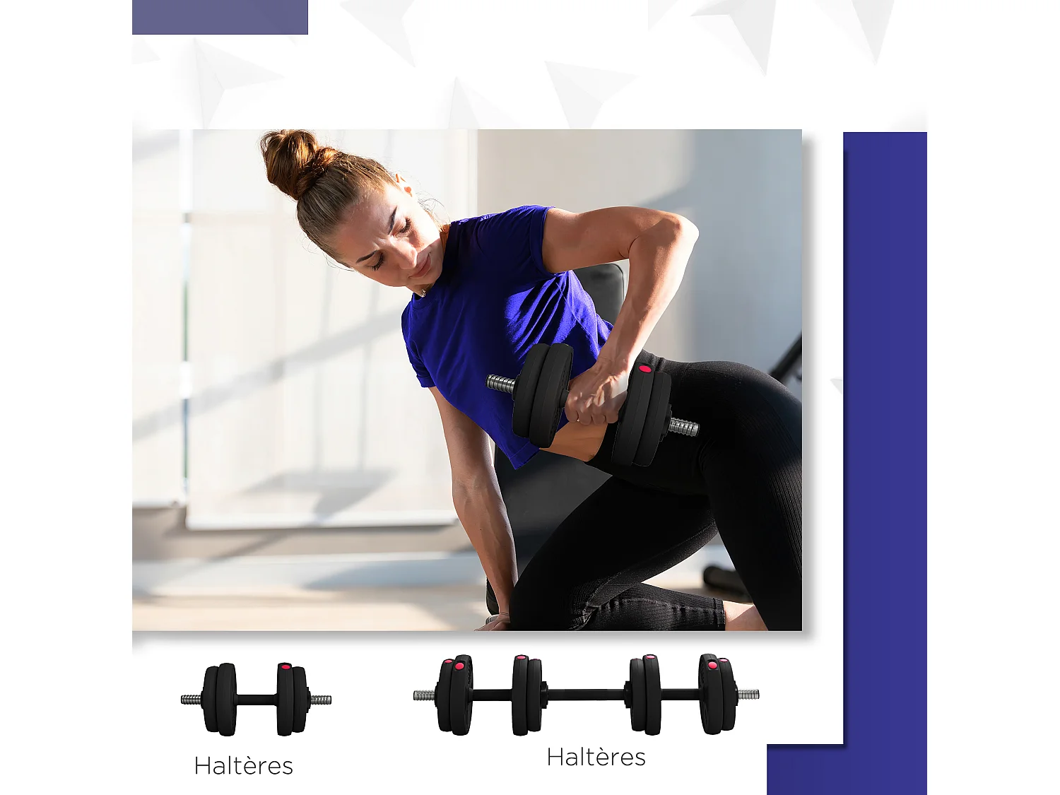 Haltères 2 en 1 réglables - haltères libres 15 Kg - barres incluses - entraînement musculaire & haltérophilie - noir rouge