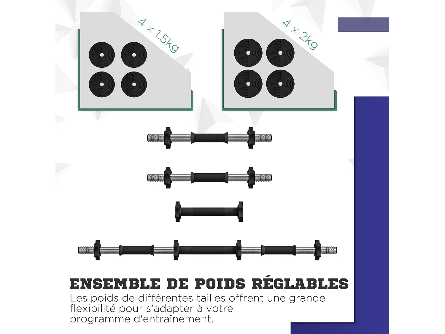 Haltères 2 en 1 réglables - haltères libres 15 Kg - barres incluses - entraînement musculaire & haltérophilie - noir rouge
