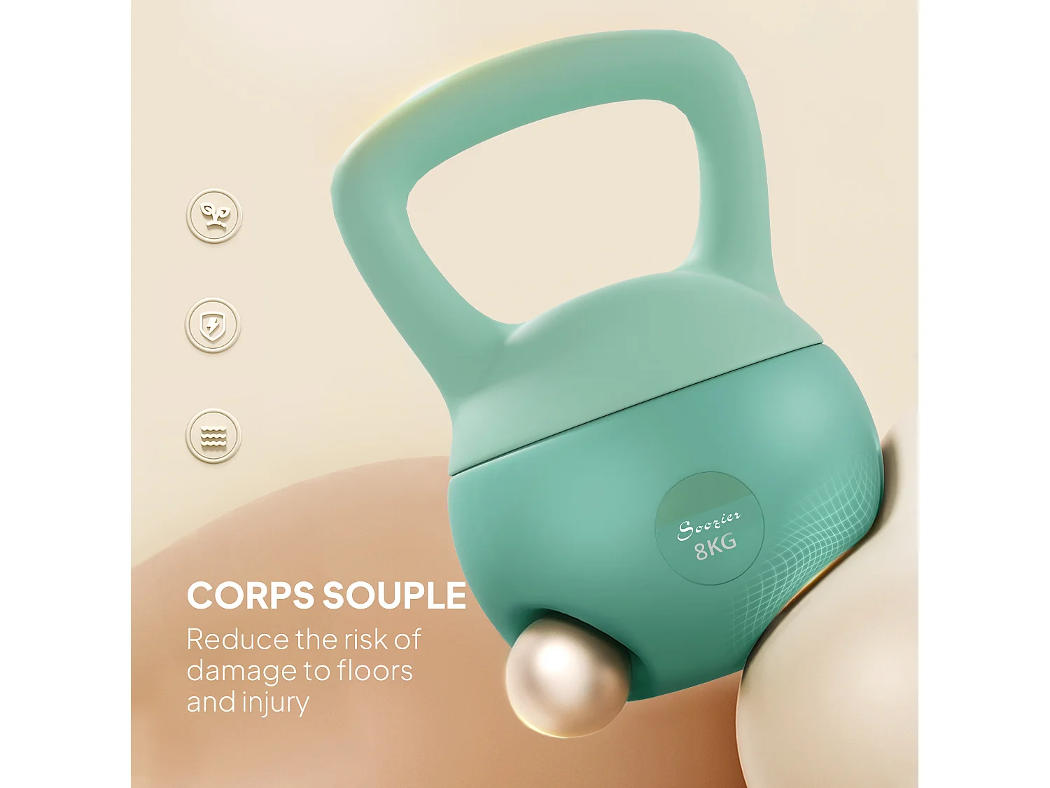 Kettlebell 8kg - haltère avec poignée antidérapante pour fitness musculation cardio, vert