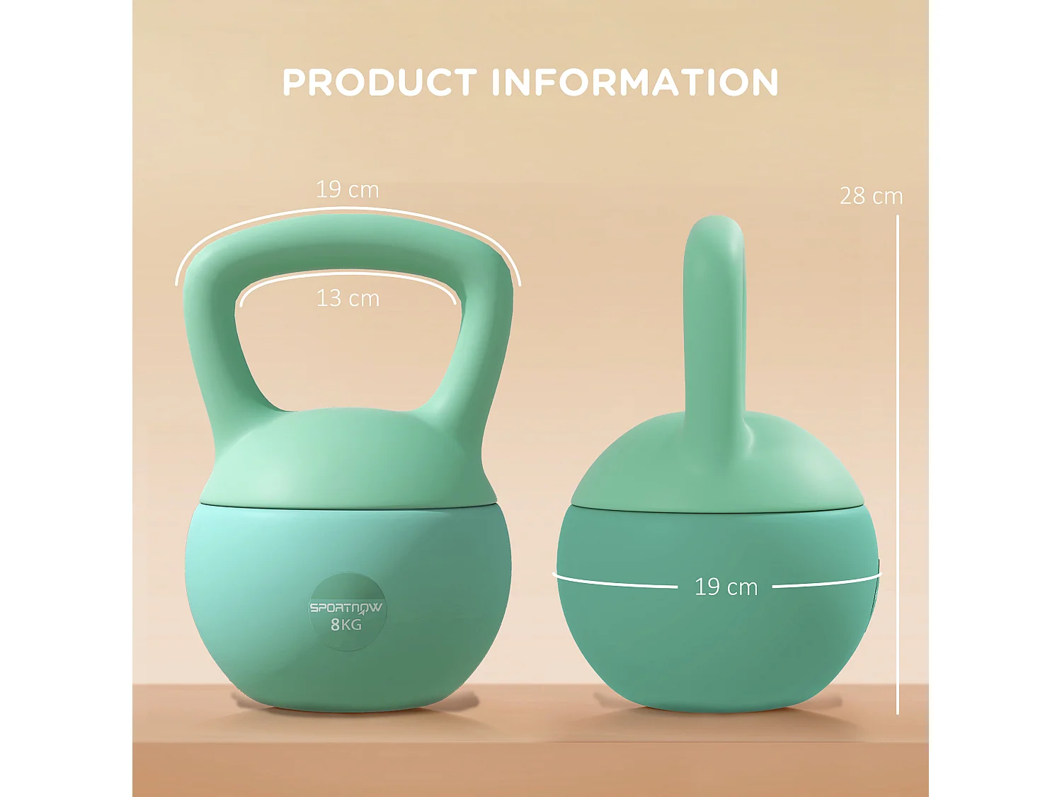 Kettlebell 8kg - haltère avec poignée antidérapante pour fitness musculation cardio, vert