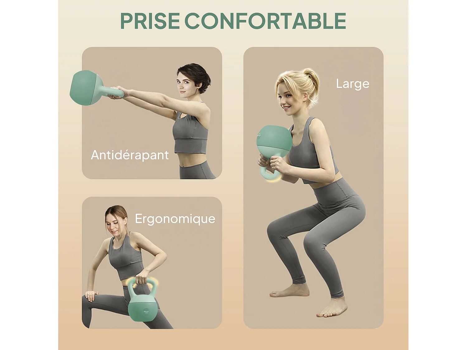 Kettlebell 8kg - haltère avec poignée antidérapante pour fitness musculation cardio, vert