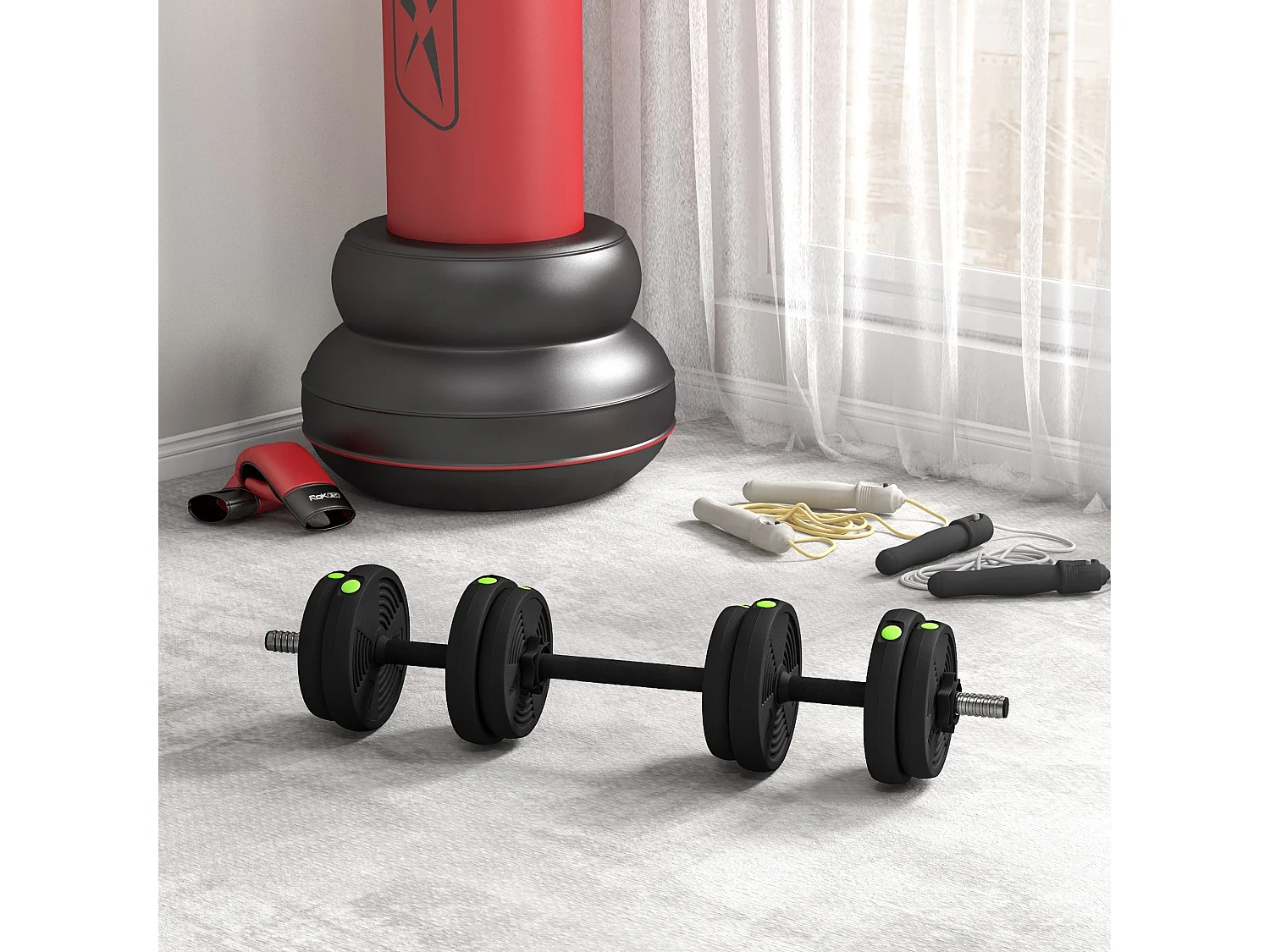 Haltères 2 en 1 réglables - haltères libres 15 Kg - barres incluses - entraînement musculaire & haltérophilie - noir vert