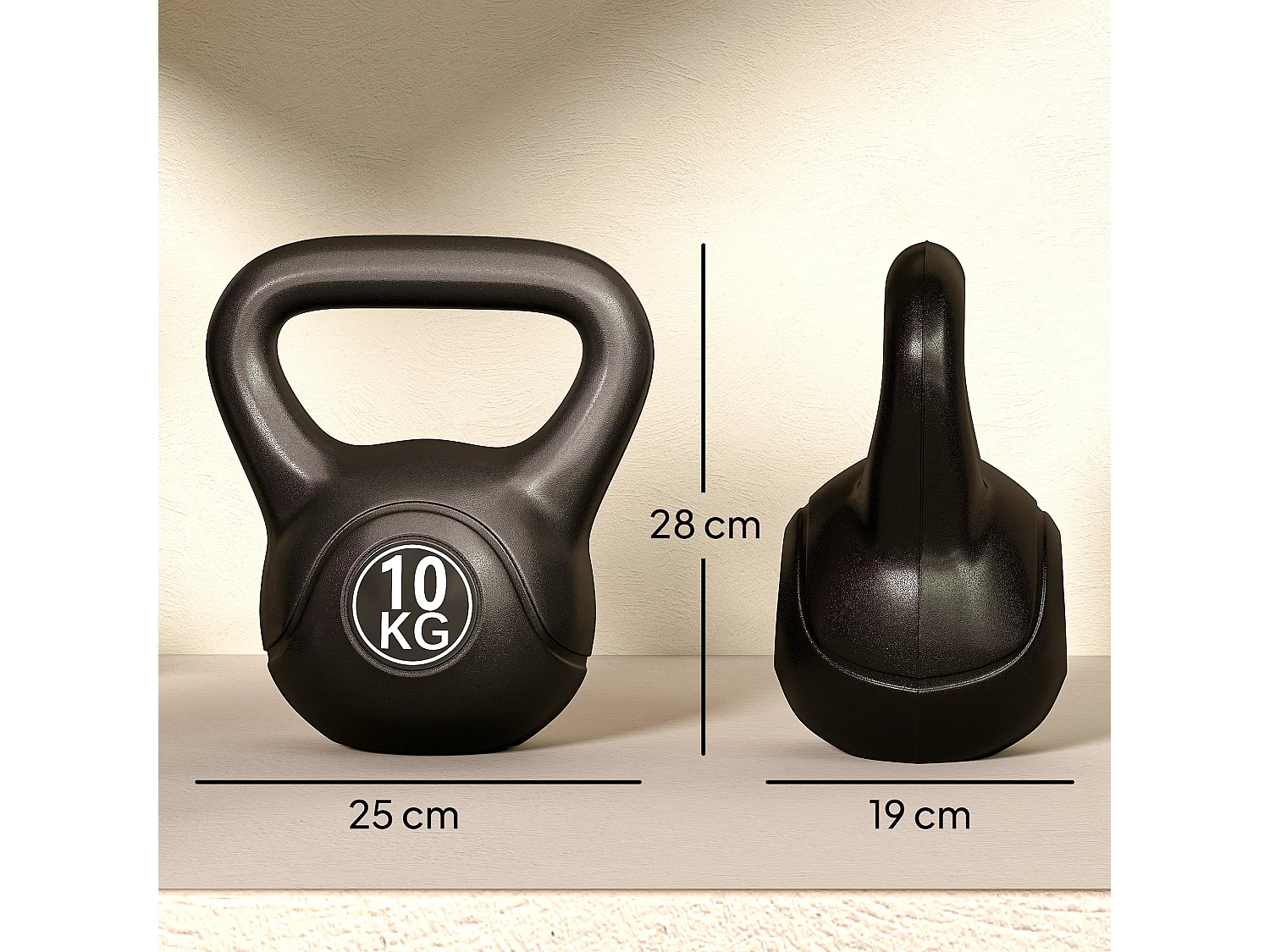 Kettlebell 10 Kg - haltère boule - poignée ergonomique - PVC noir