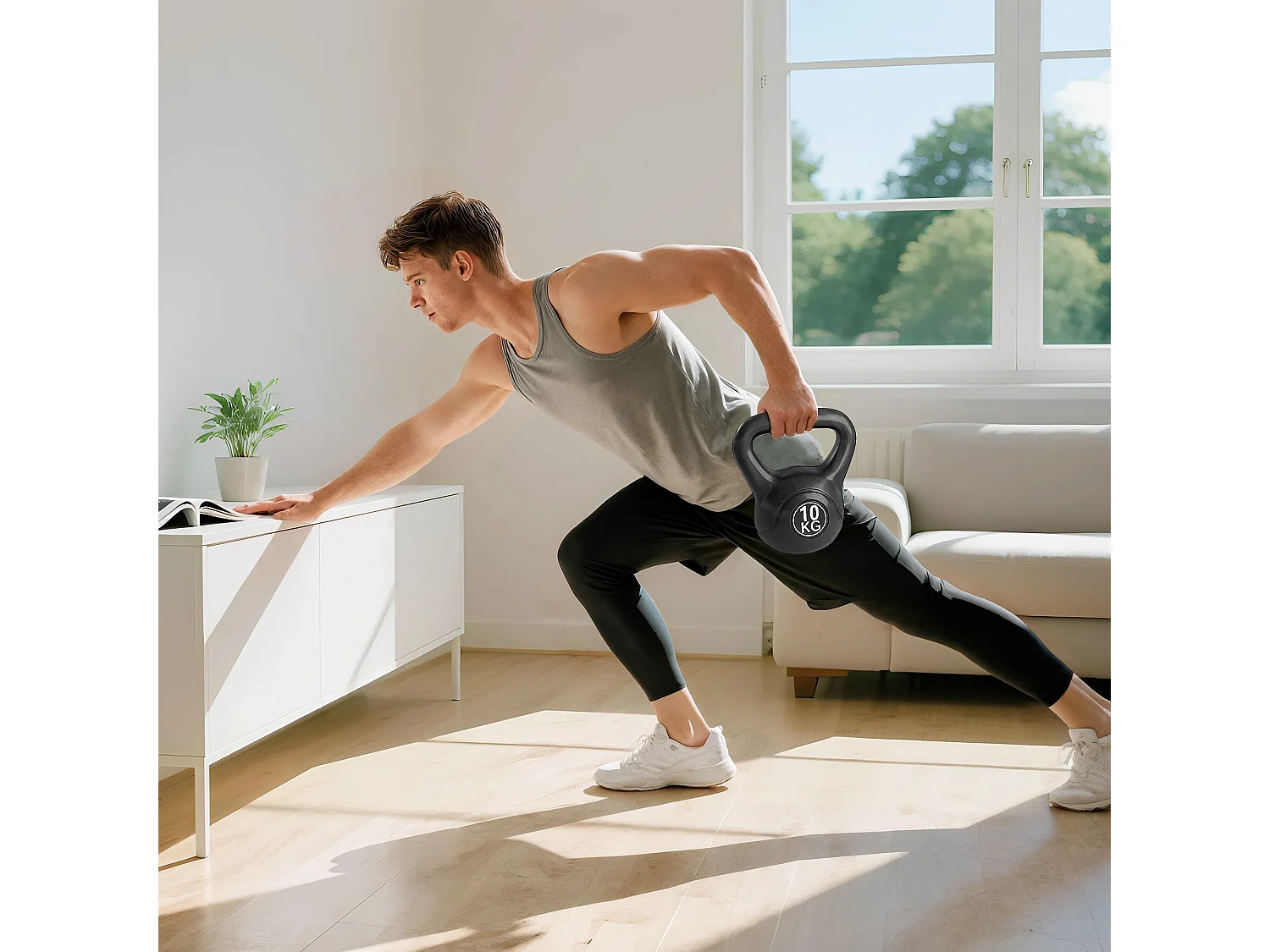 Kettlebell 10 Kg - haltère boule - poignée ergonomique - PVC noir