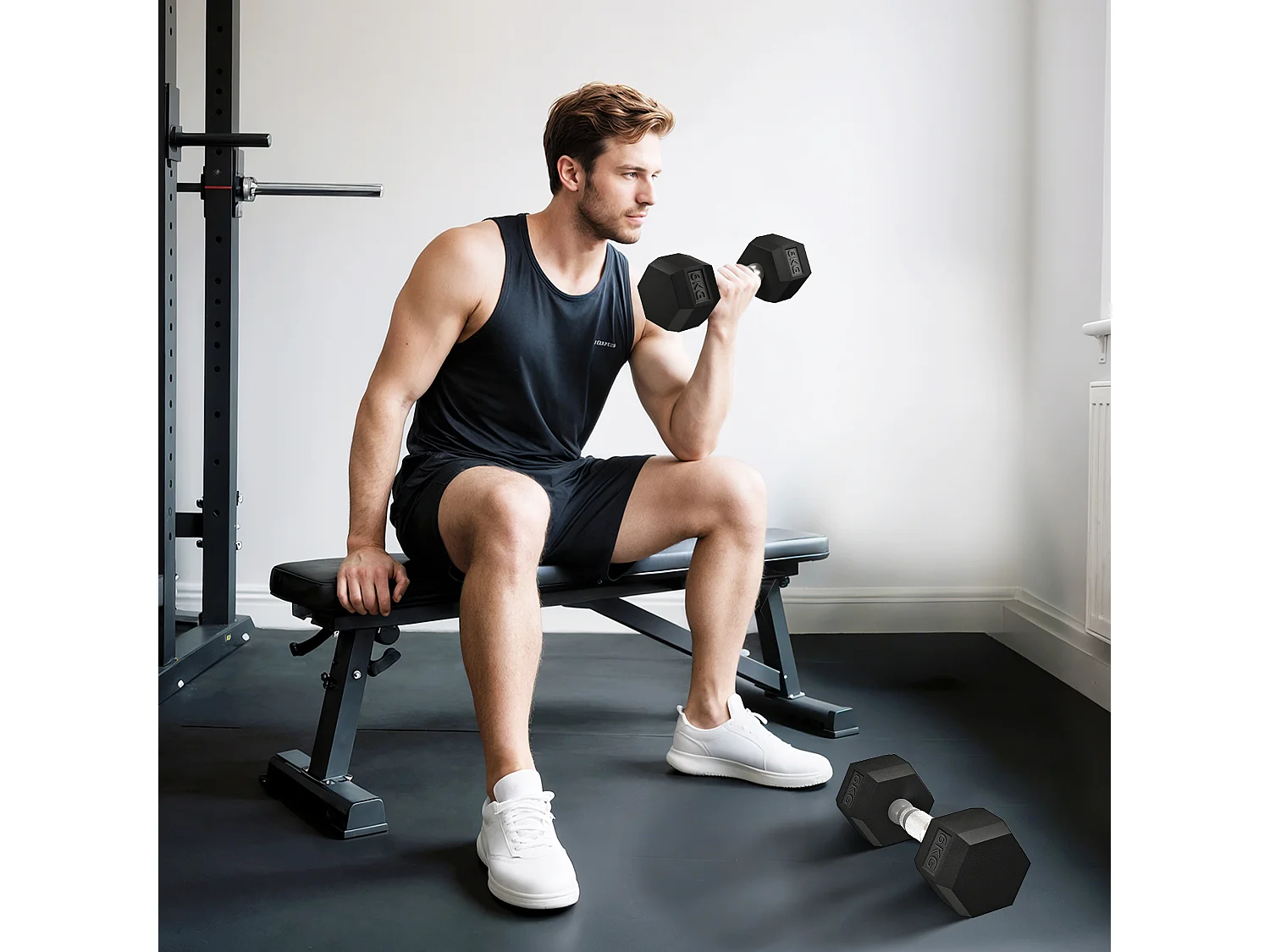 Lot de 2 haltères courtes hexagonales - ensemble d'haltères courtes - total 12 Kg - métal caoutchouc noir