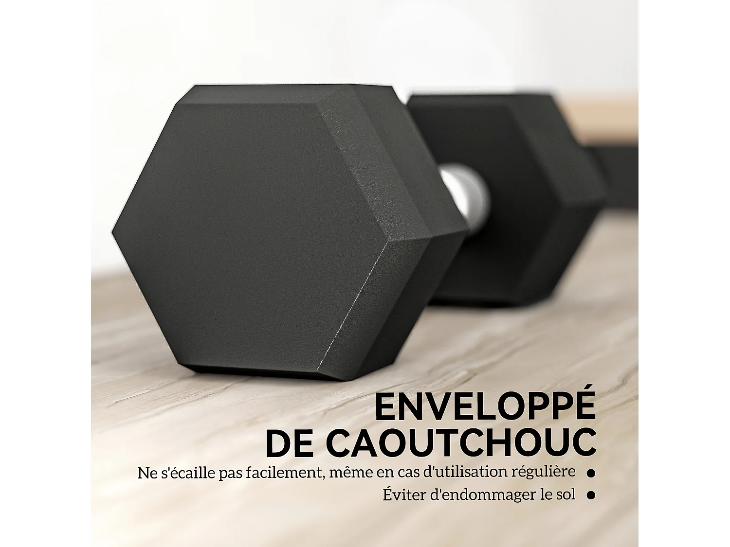 Lot de 2 haltères courtes hexagonales - ensemble d'haltères courtes - total 12 Kg - métal caoutchouc noir