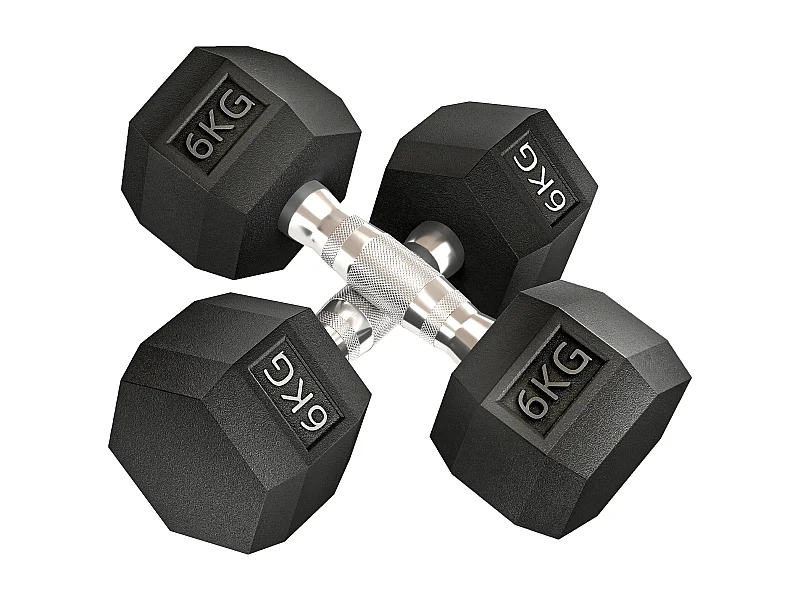 Lot de 2 haltères courtes hexagonales - ensemble d'haltères courtes - total 12 Kg - métal caoutchouc noir