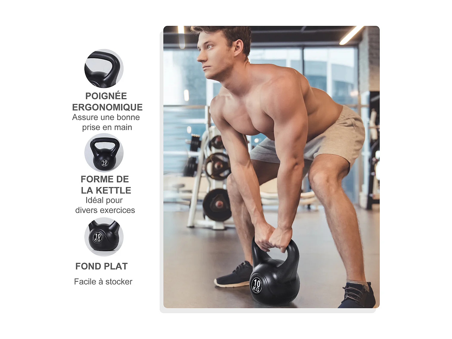 Kettlebell 8 Kg - haltère boule - poignée ergonomique - PVC noir