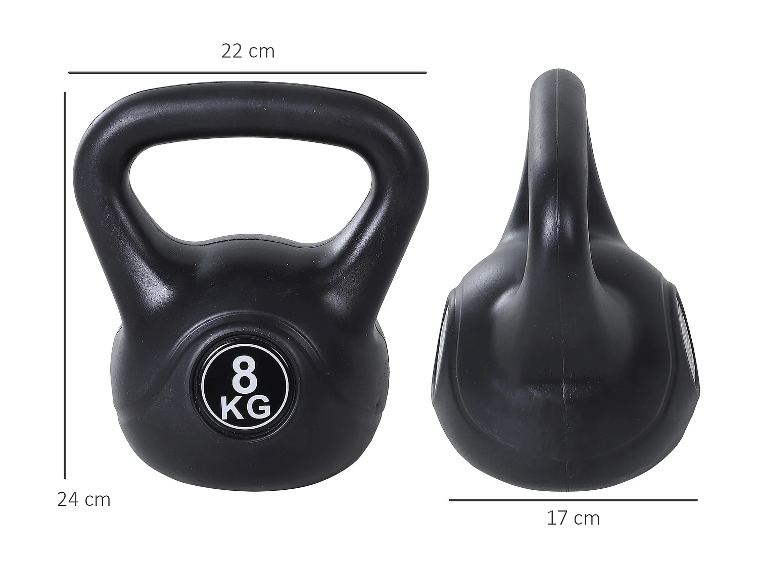 Kettlebell 8 Kg - haltère boule - poignée ergonomique - PVC noir