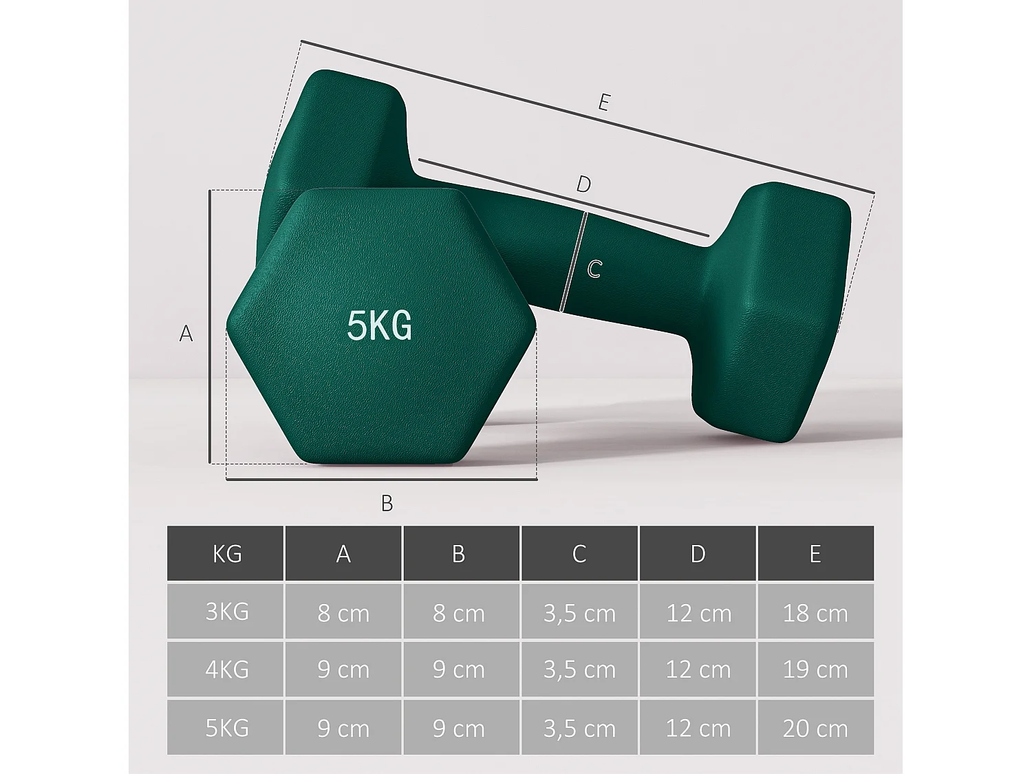 Support noir pour 6 haltères vinyles - 6 haltères incluses total 24 Kg - noir gris vert