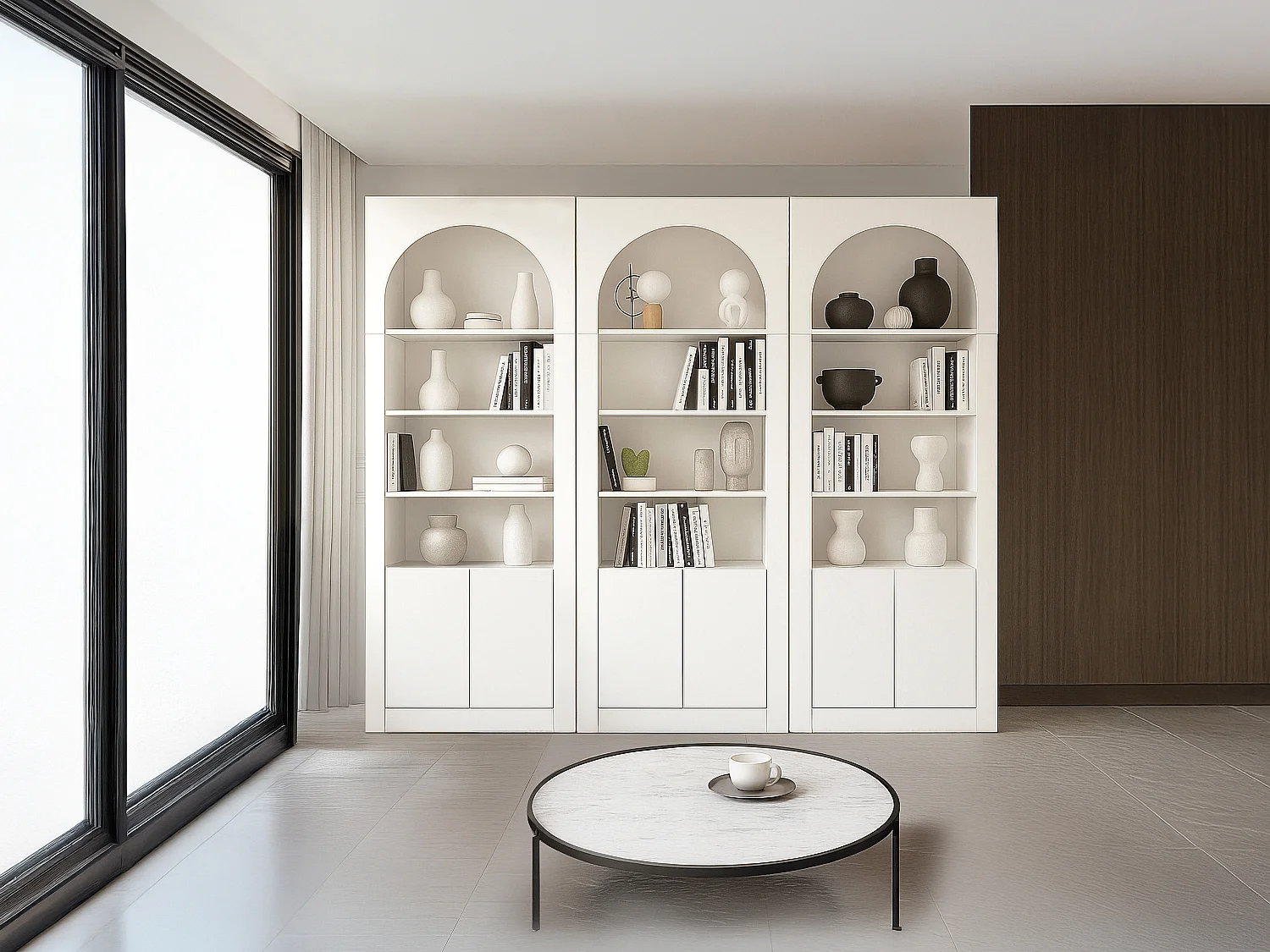 Lot de 3 bibliothèques avec 4 niches et 2 portes - Blanc - CYMORA