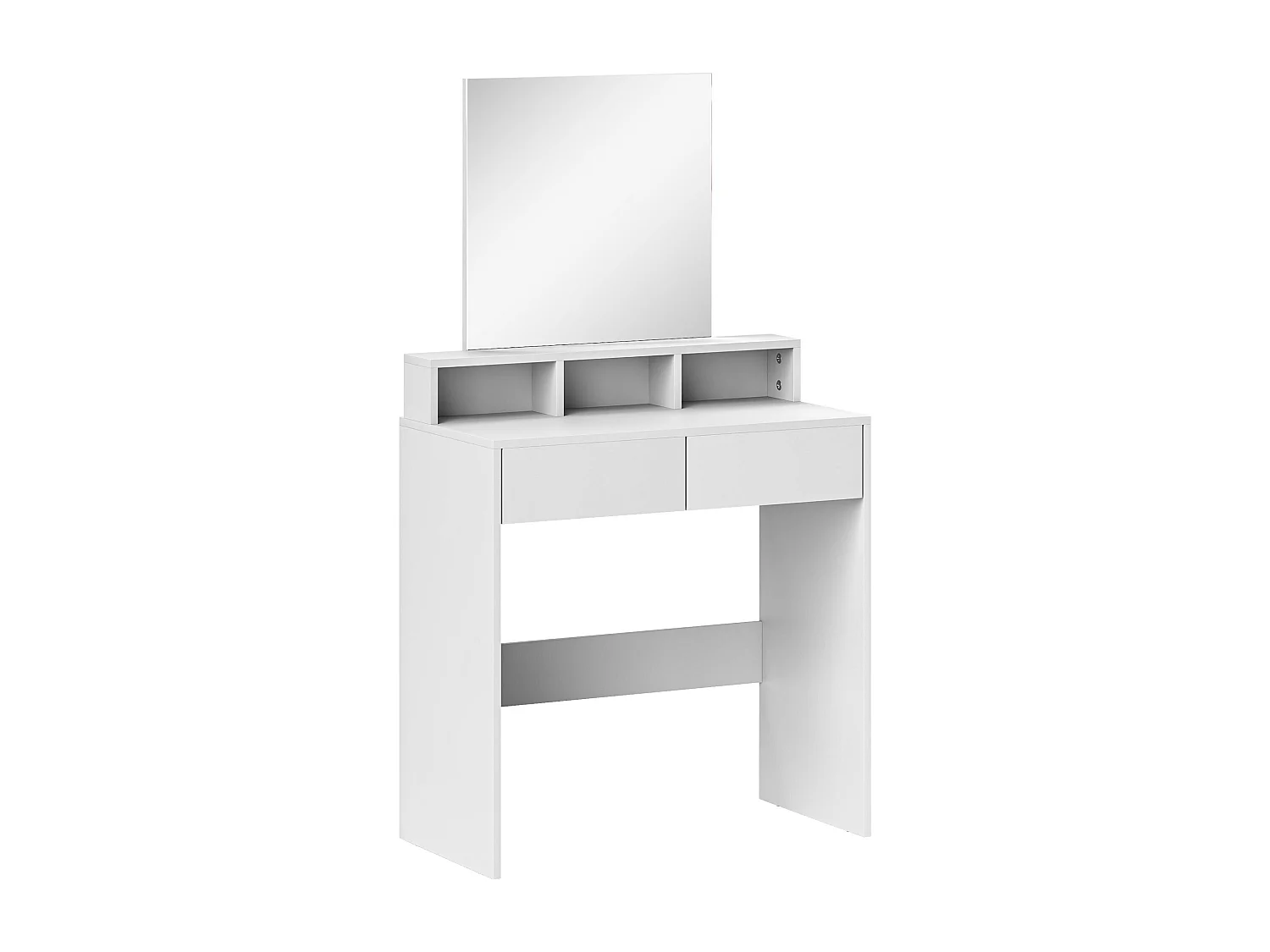 Coiffeuse grand miroir - 2 tiroirs, 3 compartiments, étagère - dim. 75 x 38 x 135 cm - blanc