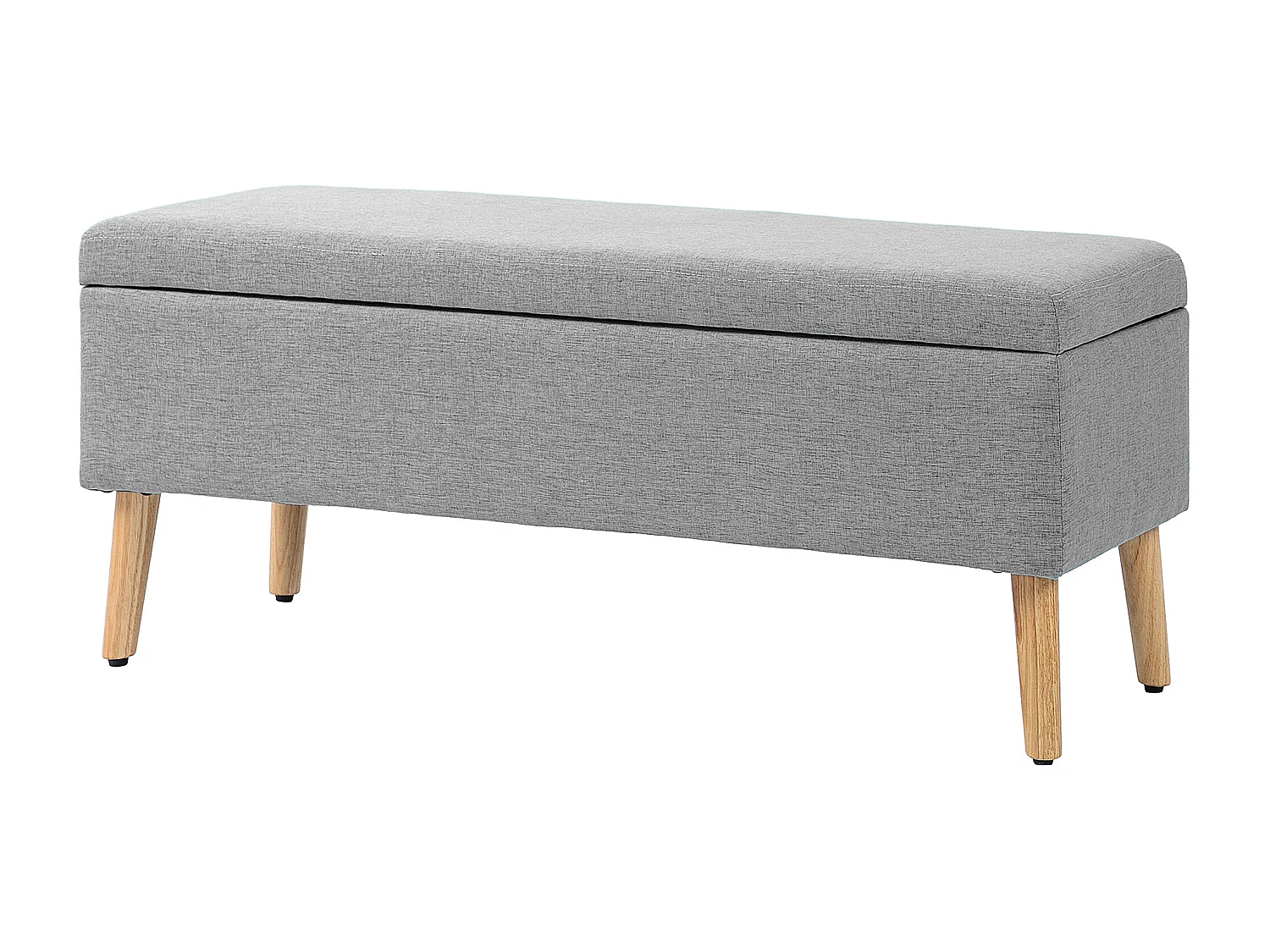 Banc coffre de rangement style scandinave piètement éffilé incliné bois hévéa tissu gris