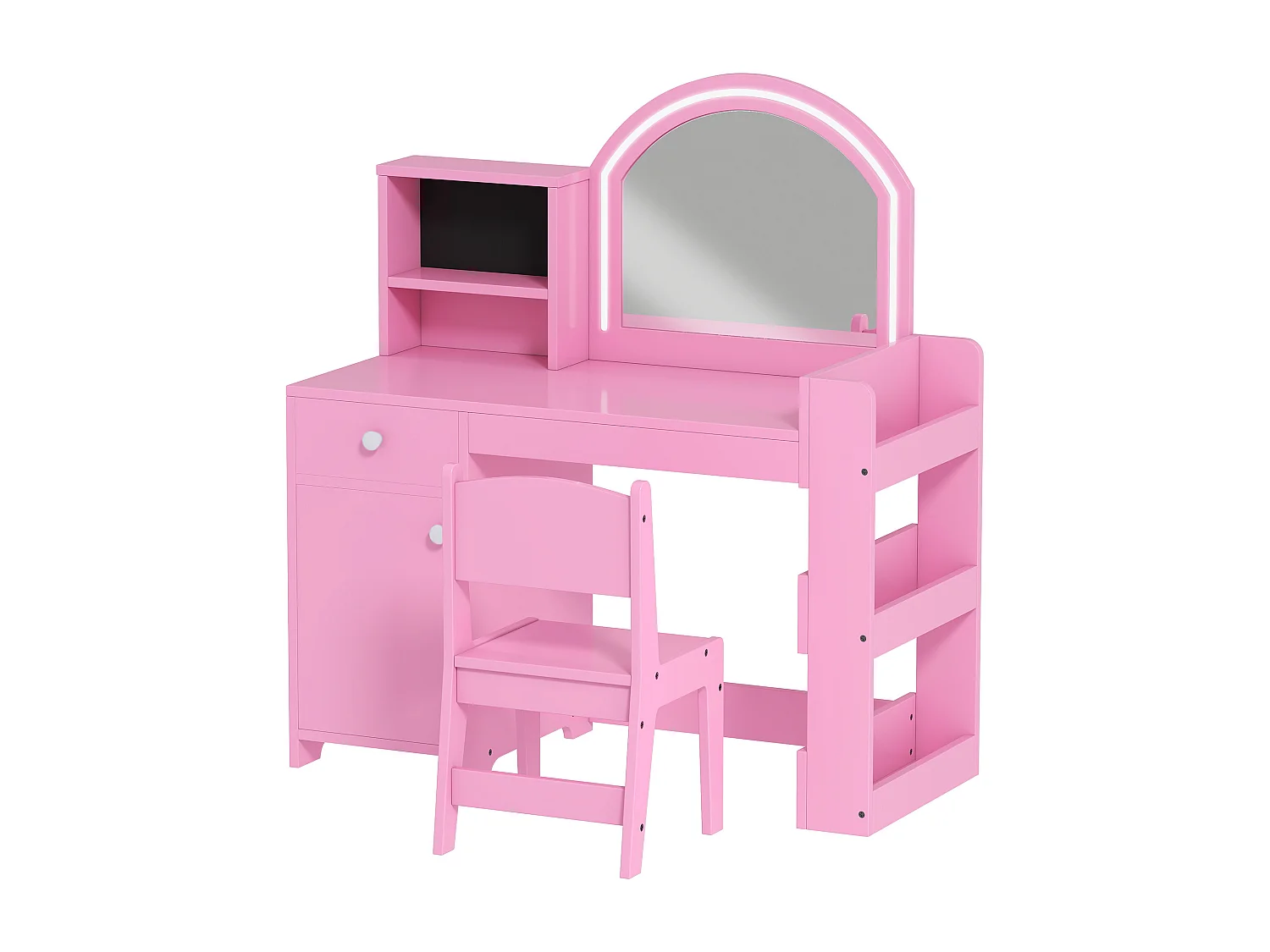 Ensemble coiffeuse enfant chaise et miroir LED - multi-rangement - rose