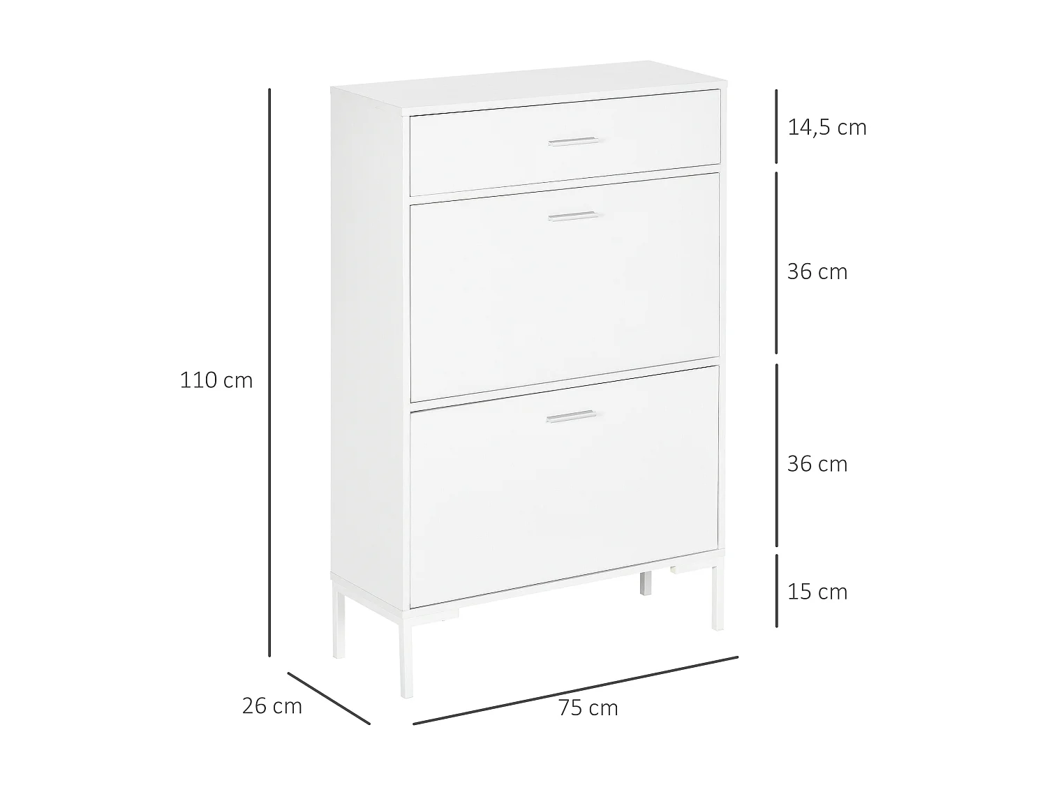 Armoire à Chaussures Moderne Blanc 12 Paires, Étroite avec Tiroirs Rabattables et Étagères Ajustables