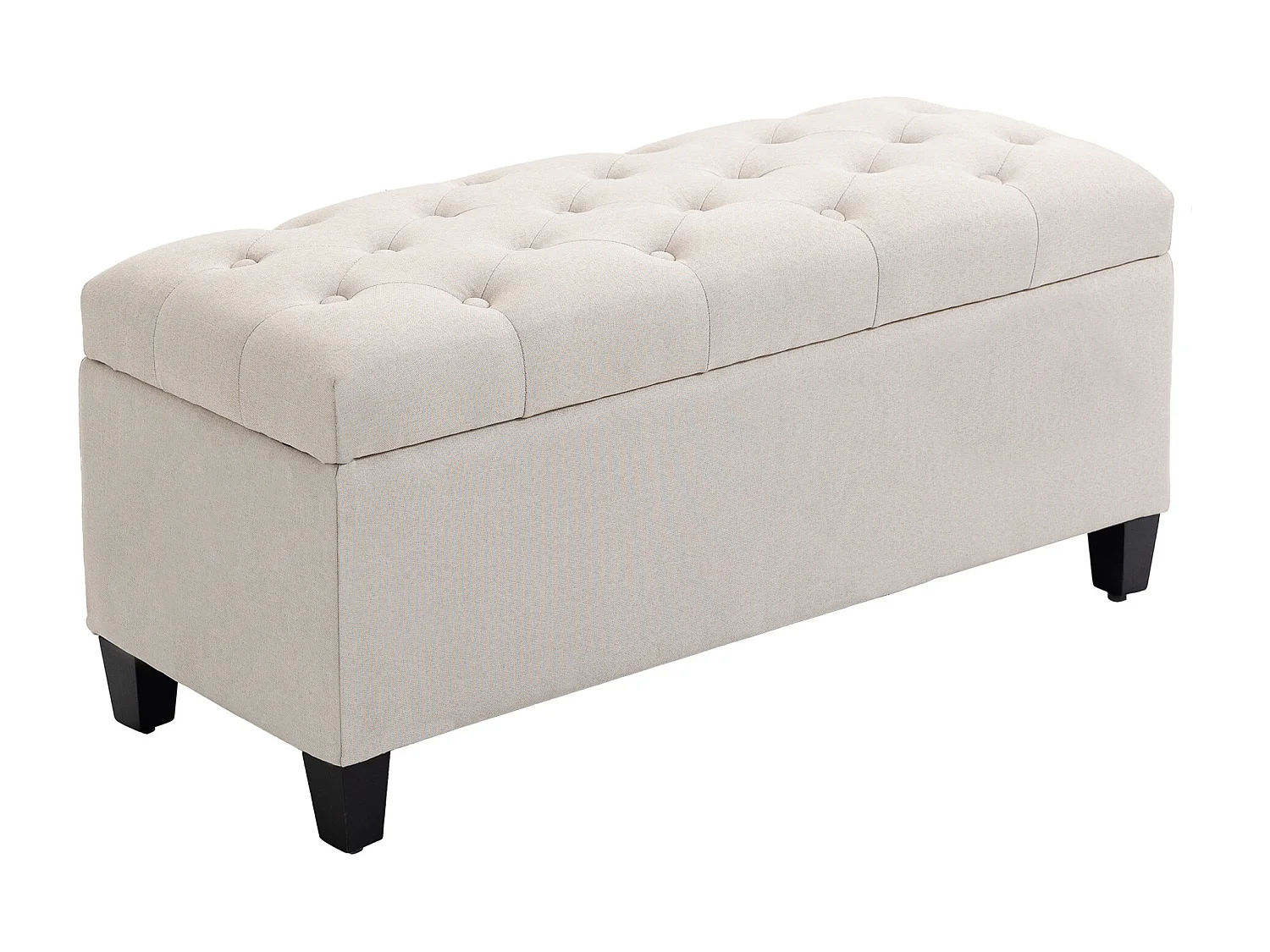 Banquette coffre de rangement style Chesterfield dim. 100 x 40 x 44 cm piètement bois noir tissu beige clair