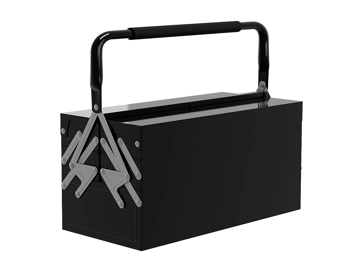 Boite à outils métallique - coffret à outils - caisse à outils 3 niveaux 5 plateaux rétractables - tôle acier noir