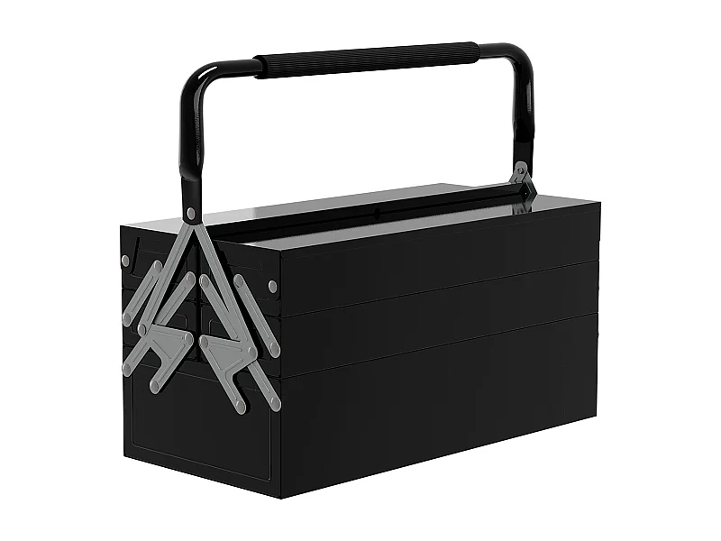 Boite à outils métallique - coffret à outils - caisse à outils 3 niveaux 5 plateaux rétractables - tôle acier noir