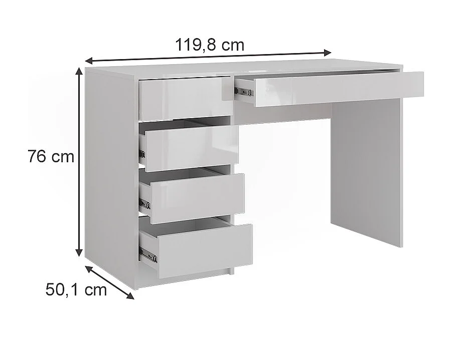 Påklædningsbord hvid/hvid højglans 119.8x50.1x76 sherry