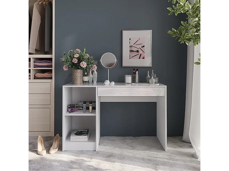 Mesa de maquillaje blanco/blanco alto brillo 119.8x50.1x76 sherry