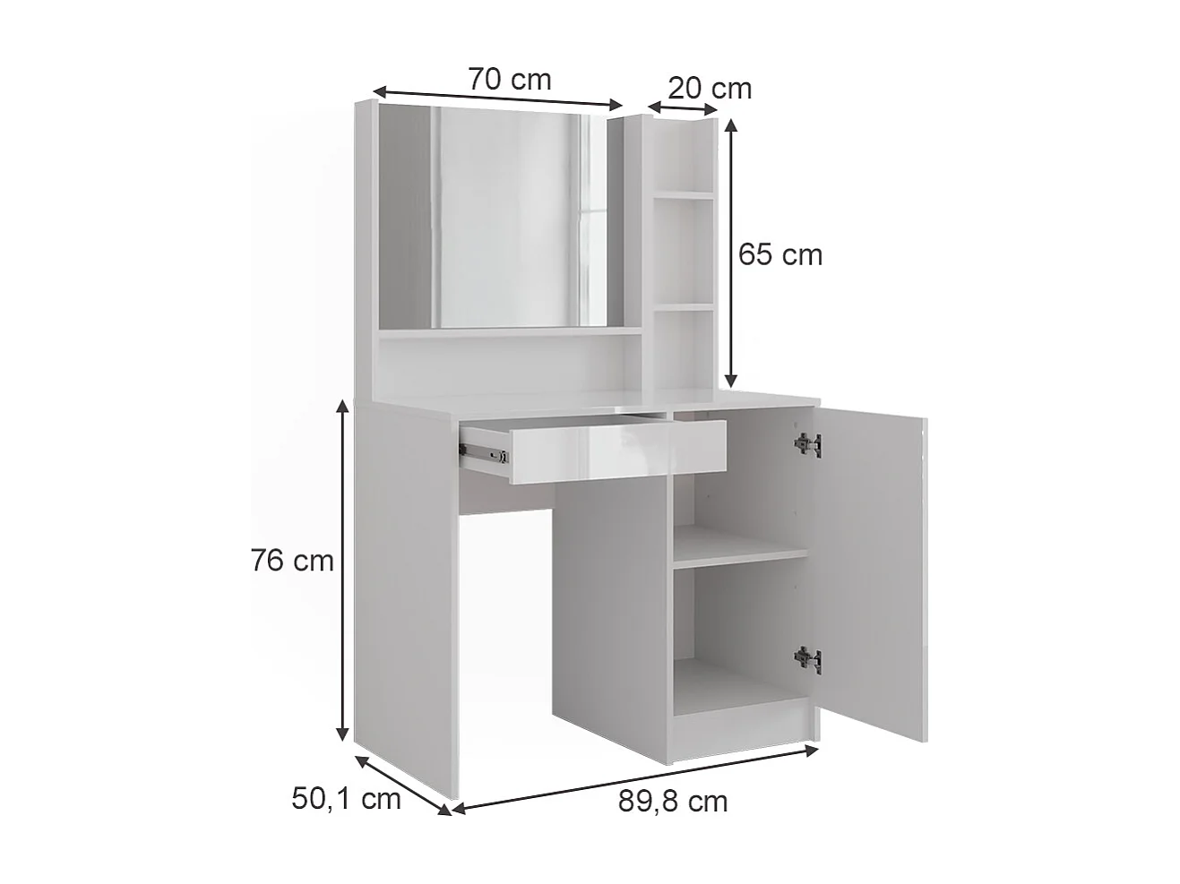 Kaptafel wit/wit hoogglans 89.8x50.1x76 sherry