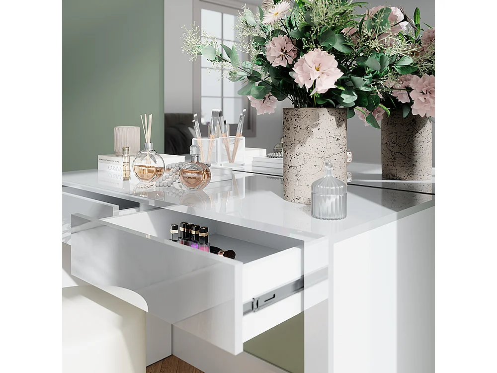 Dressing table white high gloss / white 110x50x75.5 annabelle