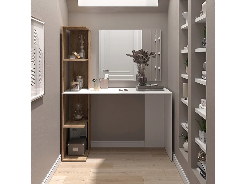 Coiffeuse blanc/sonoma 122.2x55.2x75.8 tower