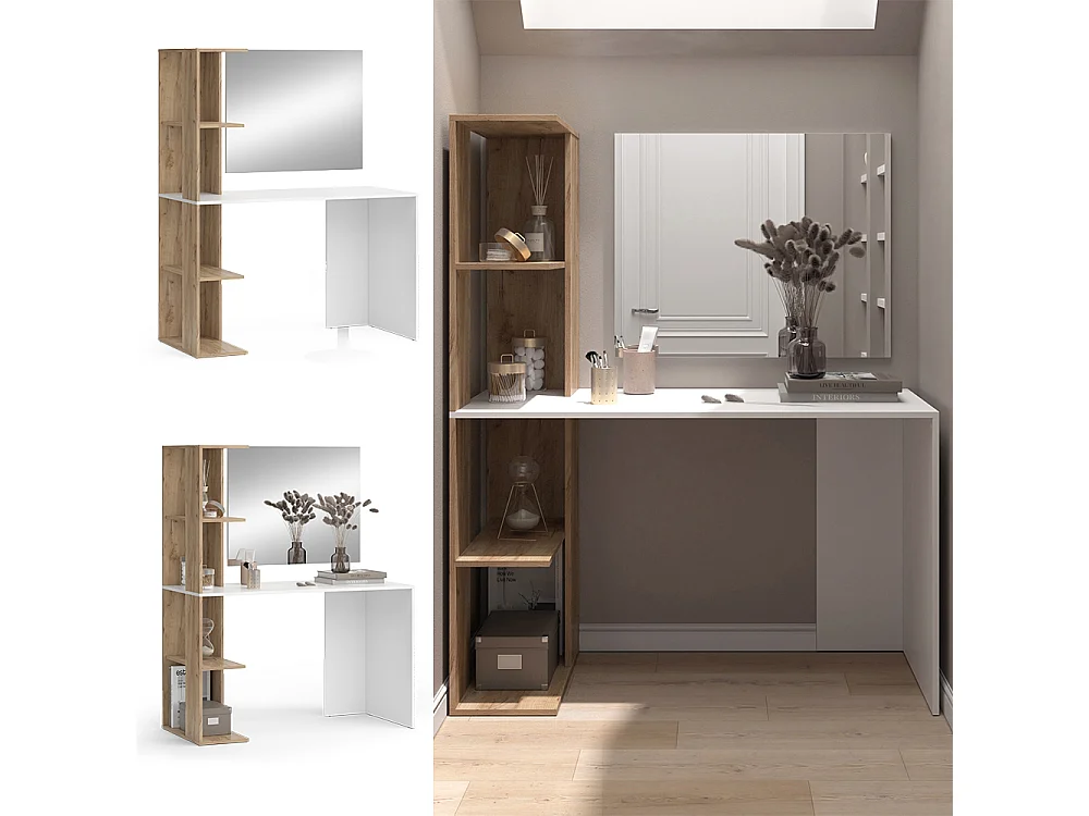 Coiffeuse blanc/sonoma 122.2x55.2x75.8 tower