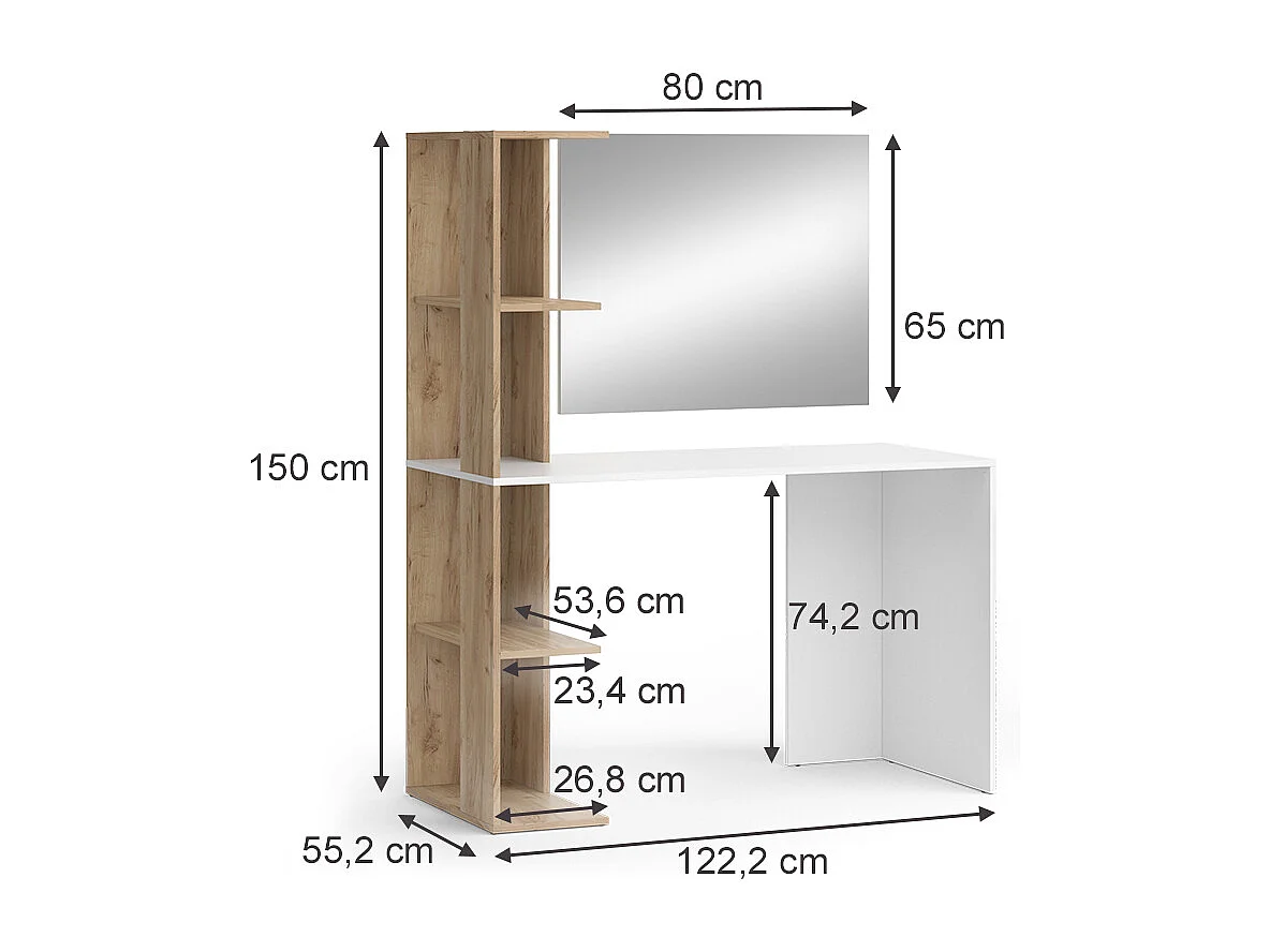 Coiffeuse blanc/sonoma 122.2x55.2x75.8 tower