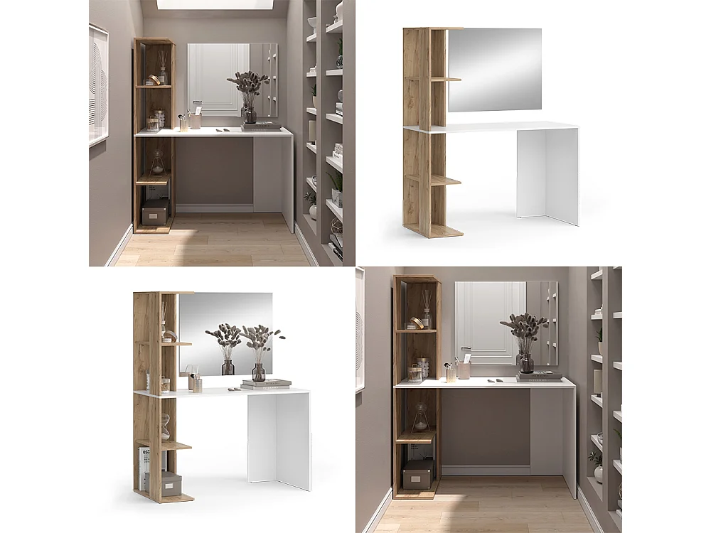 Coiffeuse blanc/sonoma 122.2x55.2x75.8 tower