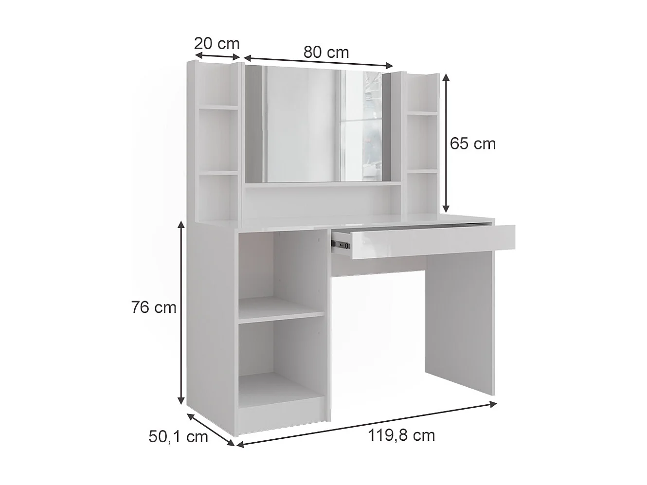 Kaptafel wit/wit hoogglans 119.8x50.1x76 sherry