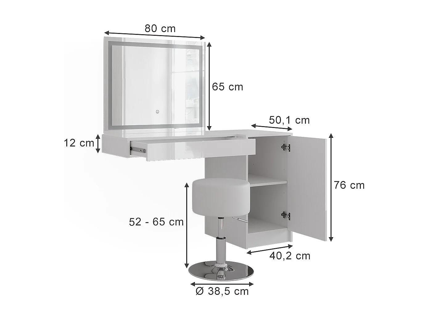 Schminktisch weiß/weiß hochglanz 120x50.1x76 sherry