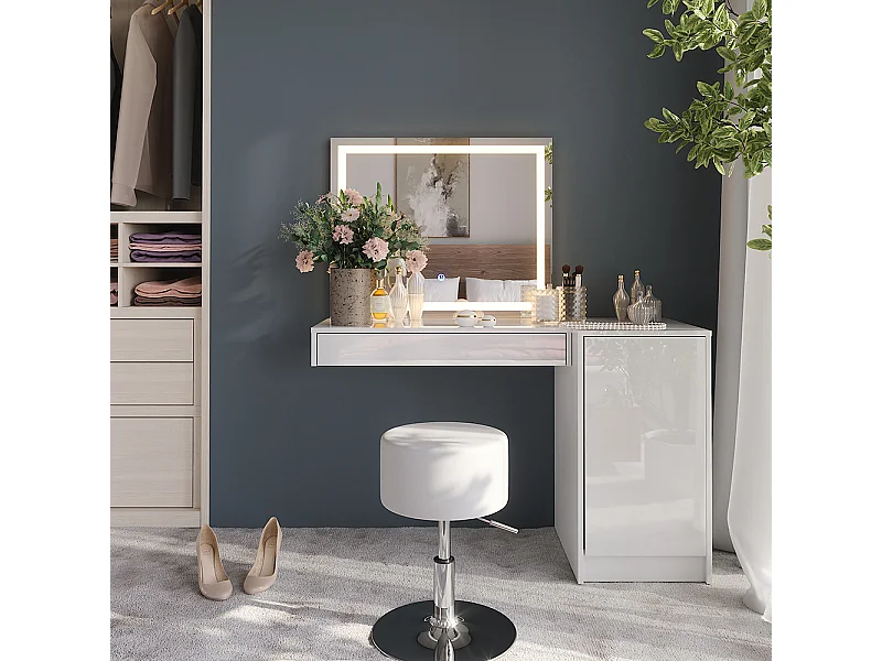 Kaptafel set met kruk wit/wit hoogglans 120x50.1x76 sherry