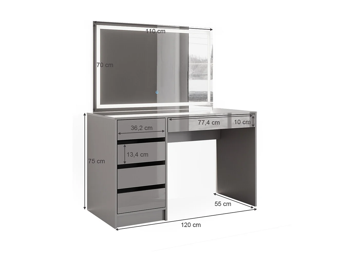 Dressing table grey 120x55x75 sherry