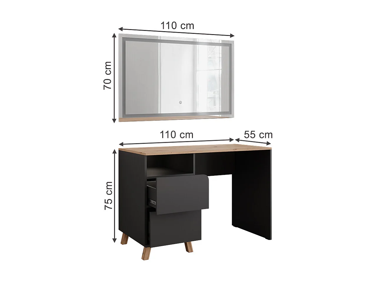 Tocador antracita/artisan 110x55x75 karen