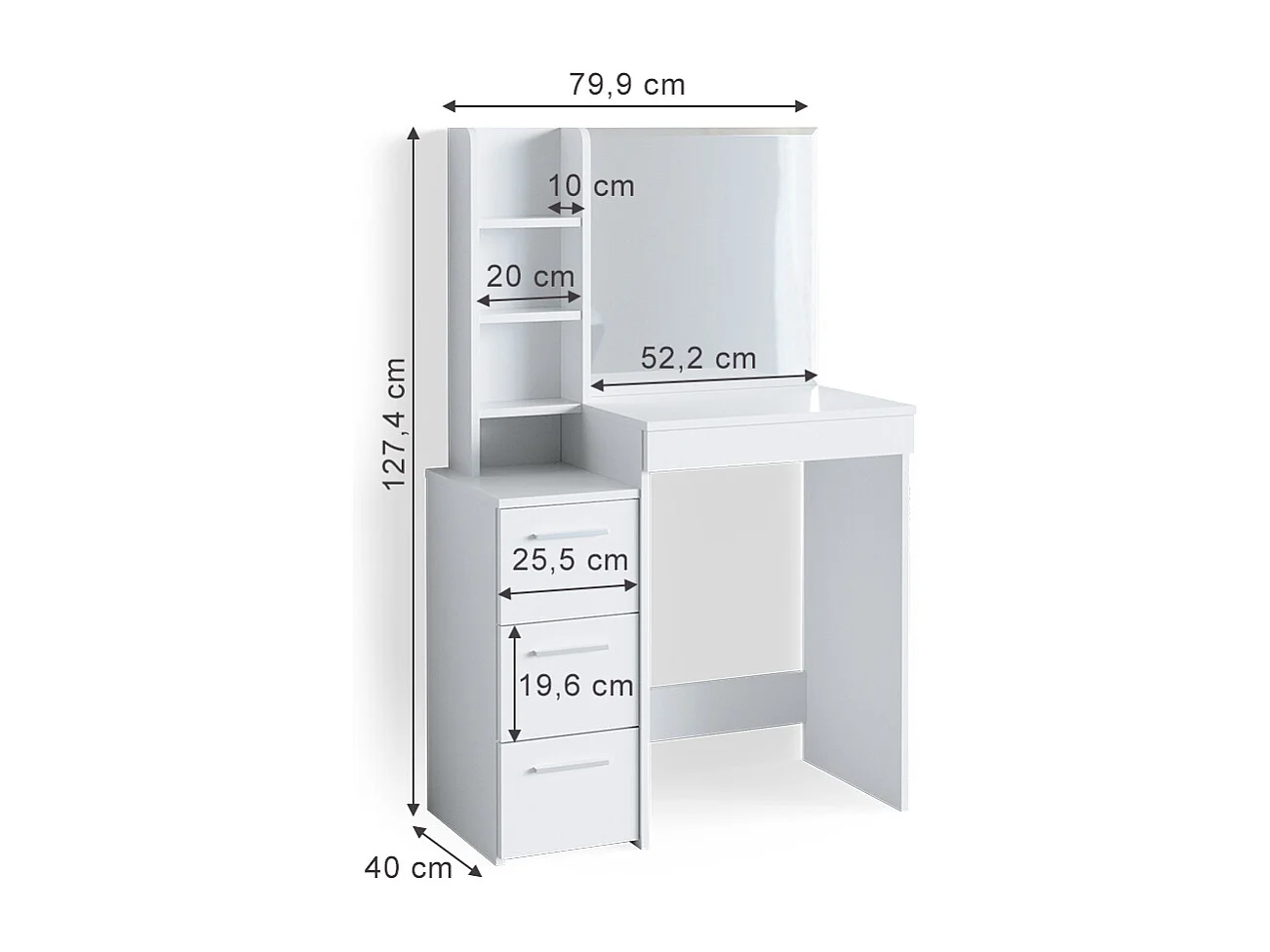 Kaptafel wit 80x40x127.4 meryl
