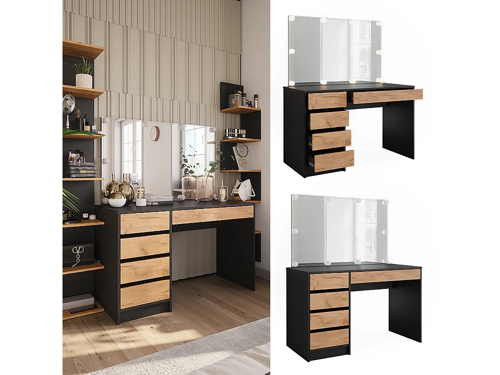 Tocador antracita/roble dorado 120x55x75 sherry