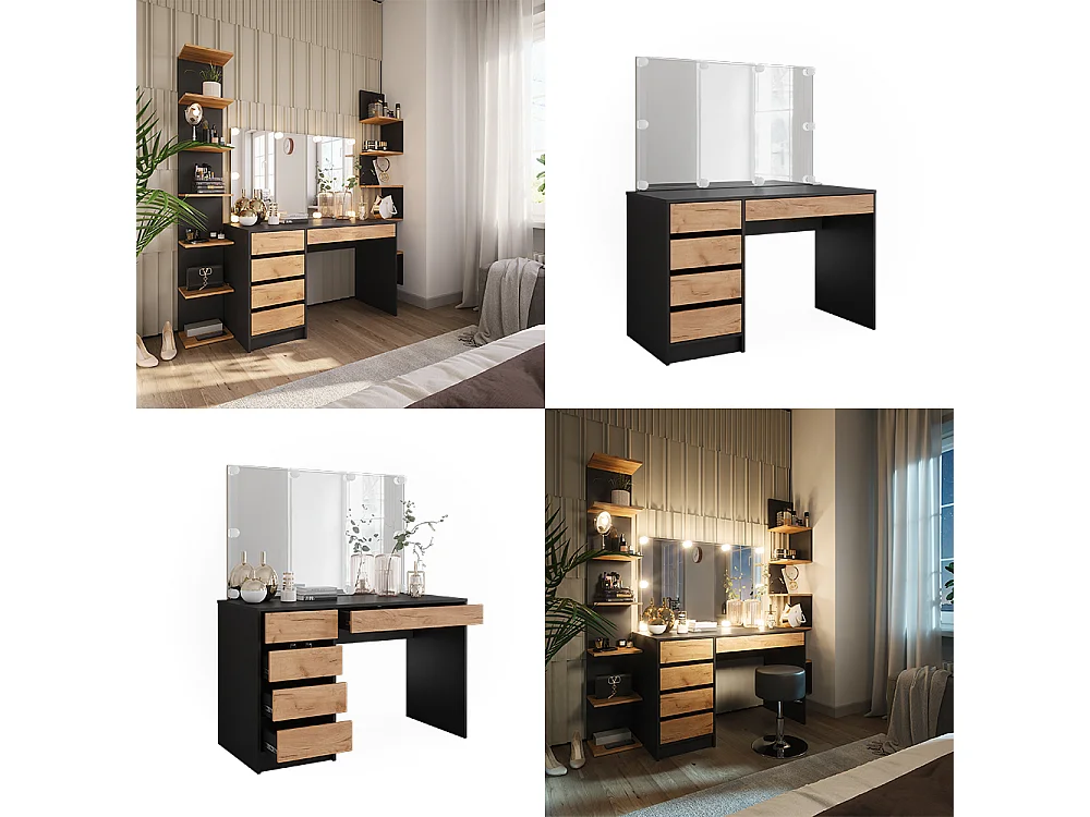 Coiffeuse anthracite/chêne doré 120x55x75 sherry