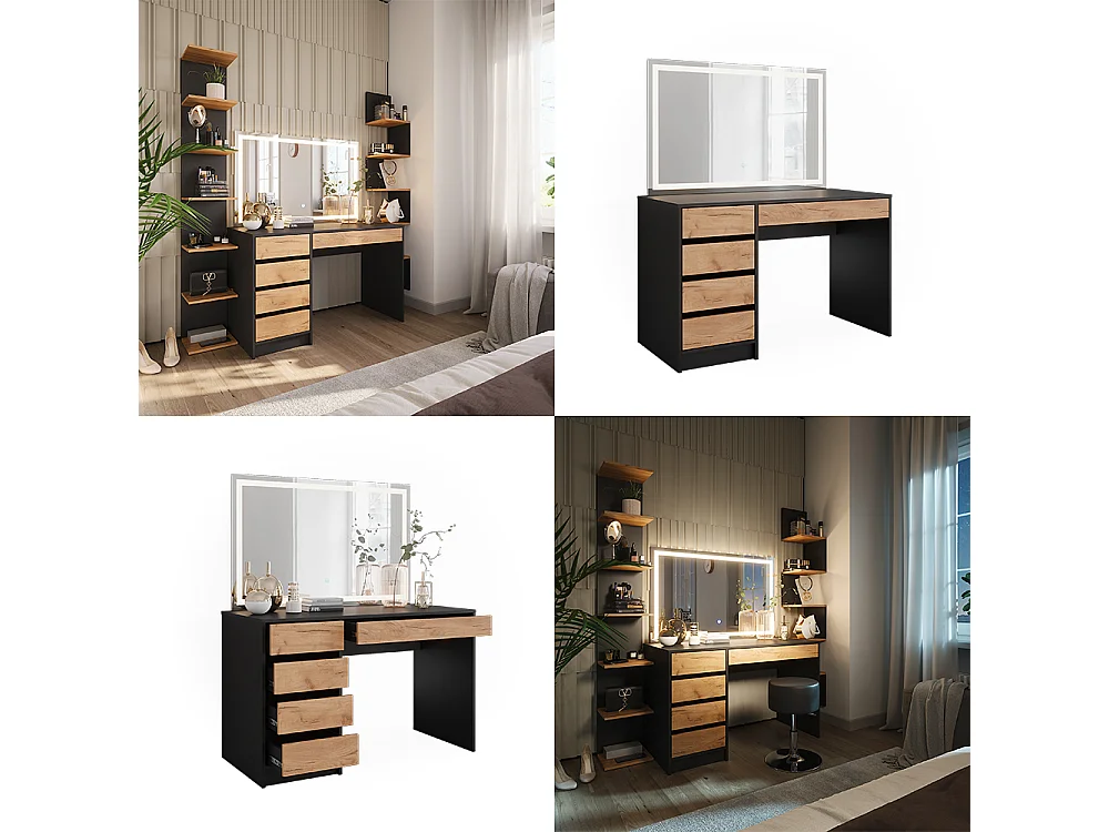 Tocador antracita/roble dorado 120x55x75 sherry